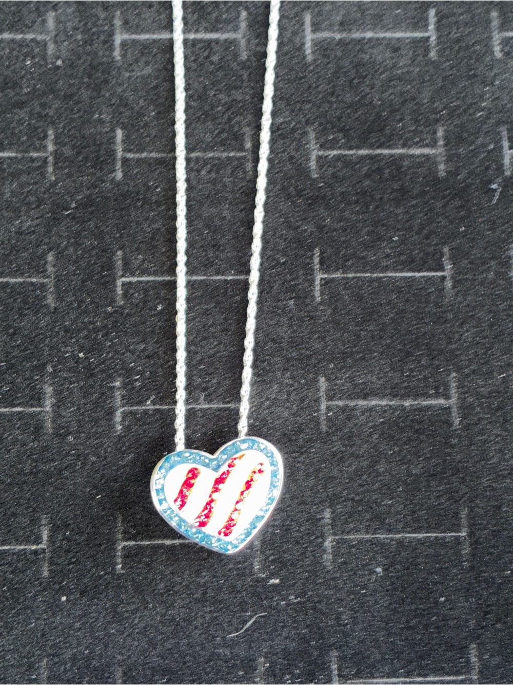 Nordstrom Sterling Silver Heart Pendant Necklace with red, white, & blue.